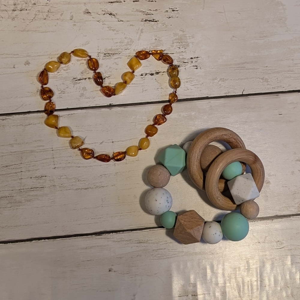Natural Teething Set ✨ Verified Baltic Amber Necklace & Silicone Wood Ring
